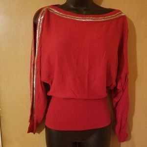 Red Blouse long gold Beadeed sleeves xs quality